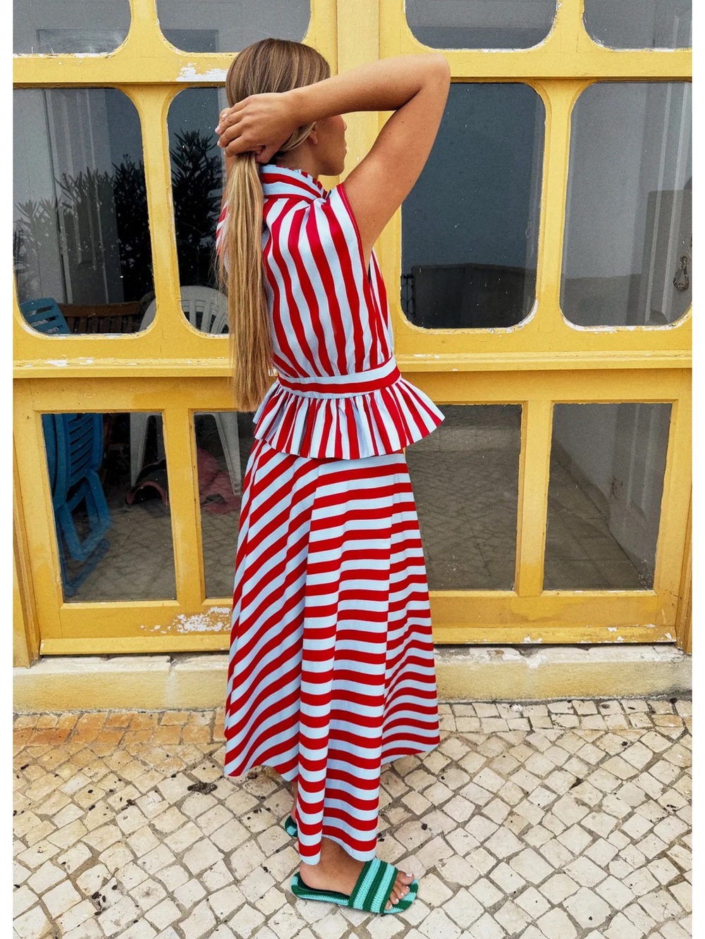 ZARA STRIPED CAPE MIDI SKIRT - Picture 6 of 6